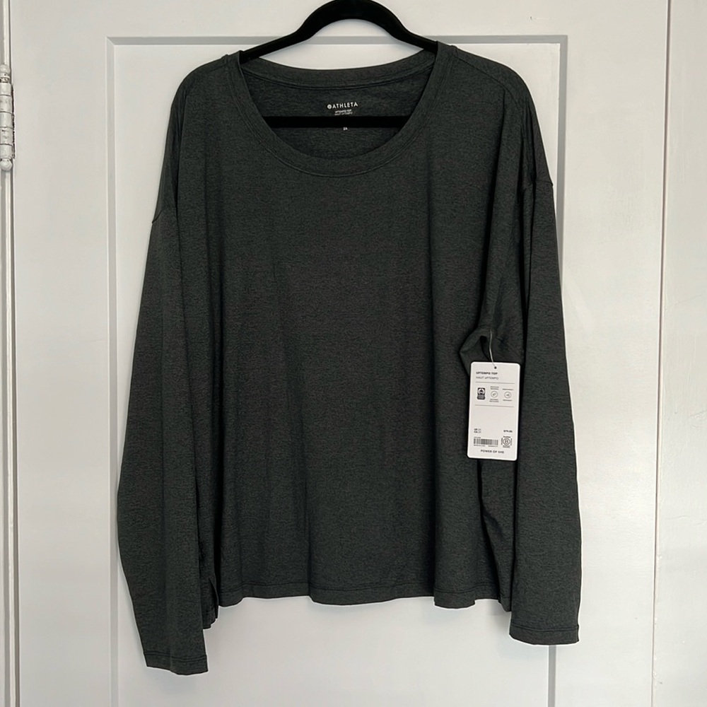 NWT Athleta Charcoal Grey Uptempo Long-Sleeved Top, 2X